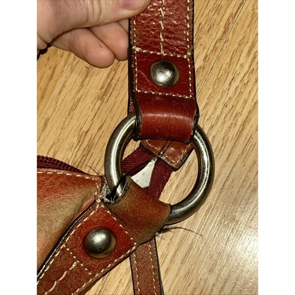 Fossil Canvas Earthtone Reddish Used Leather Handbag Purse! Real - Picture 6 of 9